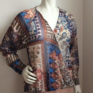 Blue Plate Sheer loose fit multiple print blouse